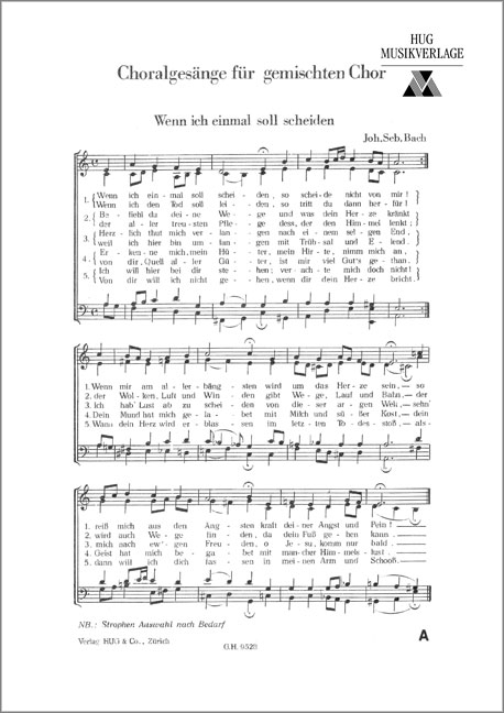 Bach, Johann Sebastian  Wenn ich einmal soll scheiden  gemischter Chor