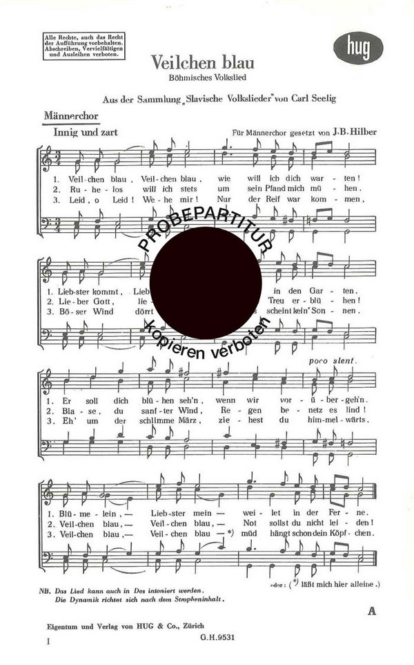Hilber, J.B.&nbsp;&nbsp;Veilchen blau&nbsp;&nbsp;Männerchor