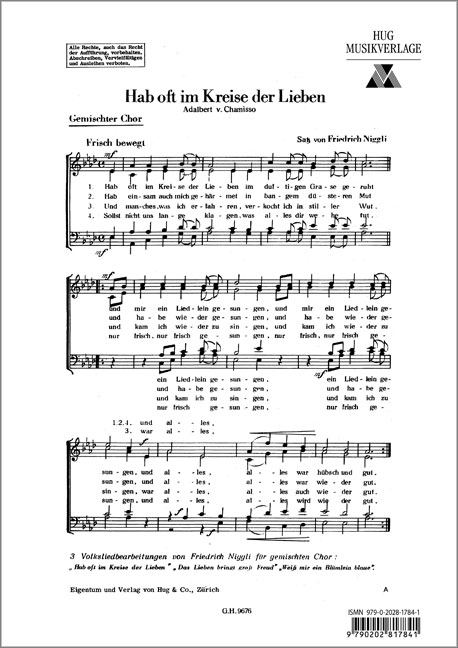 Niggli, Friedrich&nbsp;&nbsp;Hab oft im Kreise der Lieben&nbsp;&nbsp;gemischter Chor