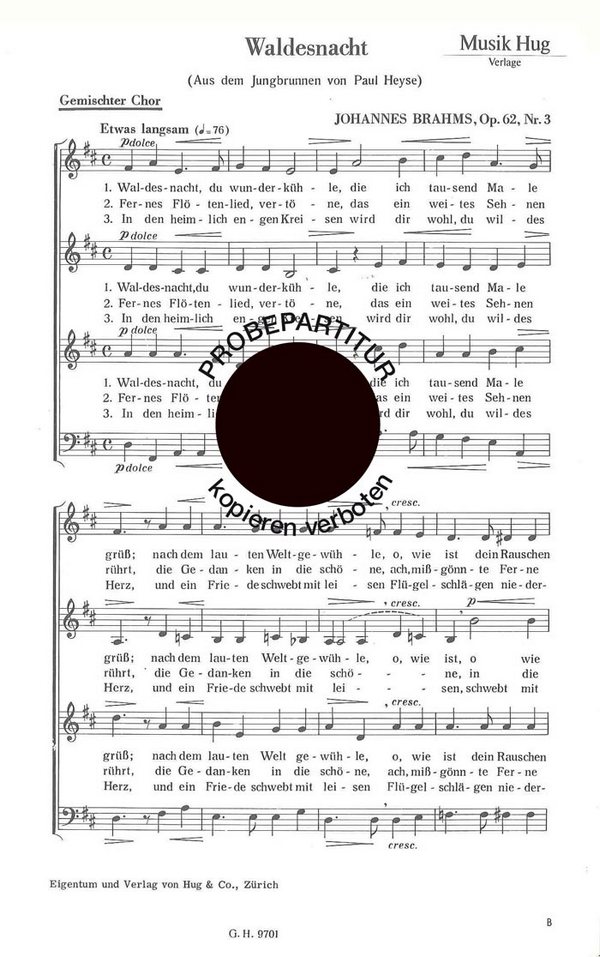 Brahms, Johannes&nbsp;&nbsp;Waldesnacht op 62/3&nbsp;&nbsp;gemischter Chor