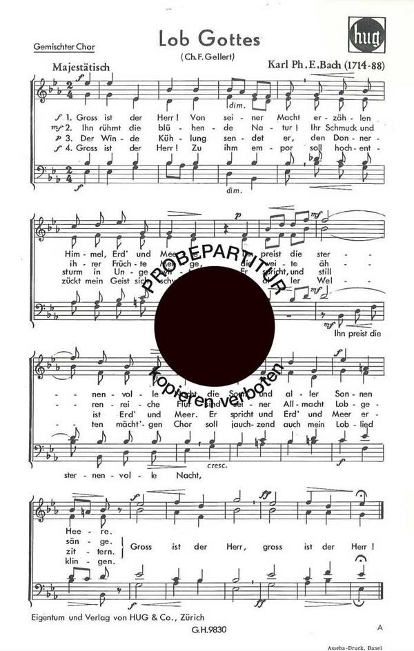 Bach, Johann Sebastian  Lob Gottes  gemischter Chor