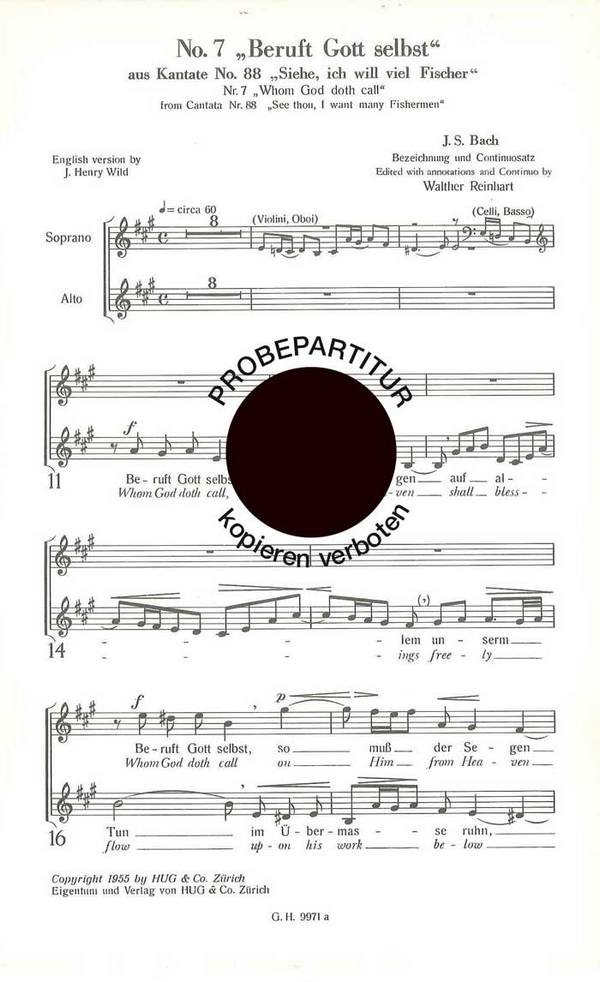 Bach, Johann Sebastian  Beruft Gott selbst  Frauenchor