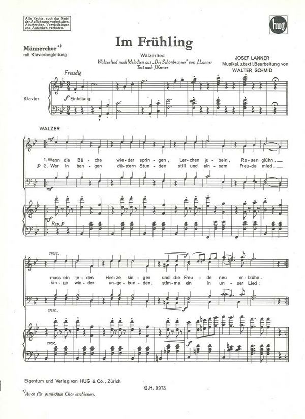 Lanner, Joseph&nbsp;&nbsp;Im Frühling&nbsp;&nbsp;Männerchor und Klavier