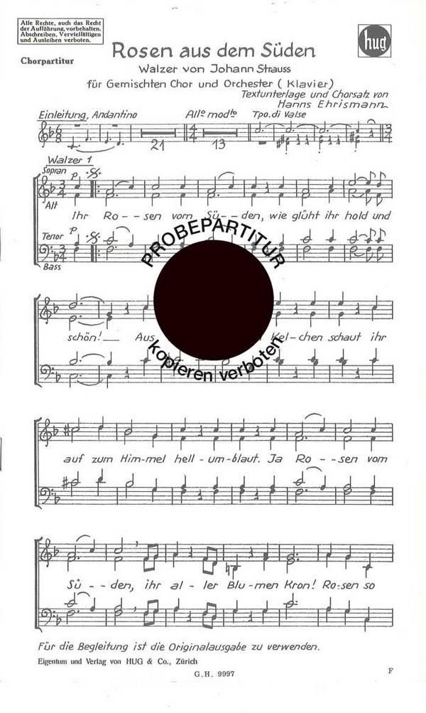 Ehrismann, Hans&nbsp;&nbsp;Rosen aus dem Süden&nbsp;&nbsp;gemischter Chor