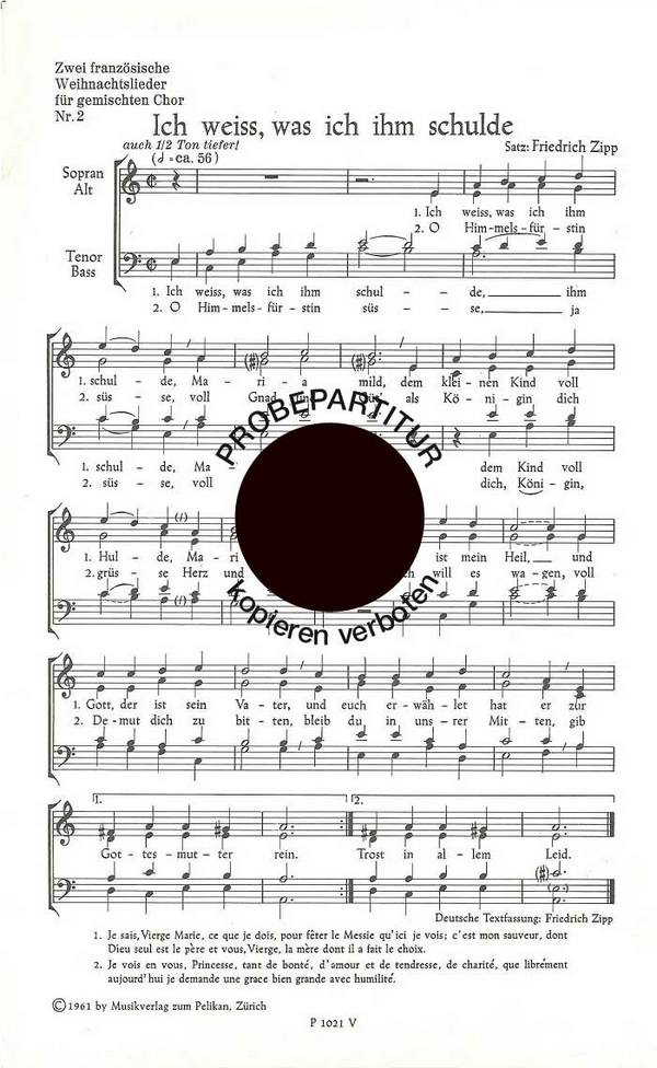 Friedrich Zipp&nbsp;&nbsp;Hier zwischen/Ich weiss&nbsp;&nbsp;Gemischter Chor