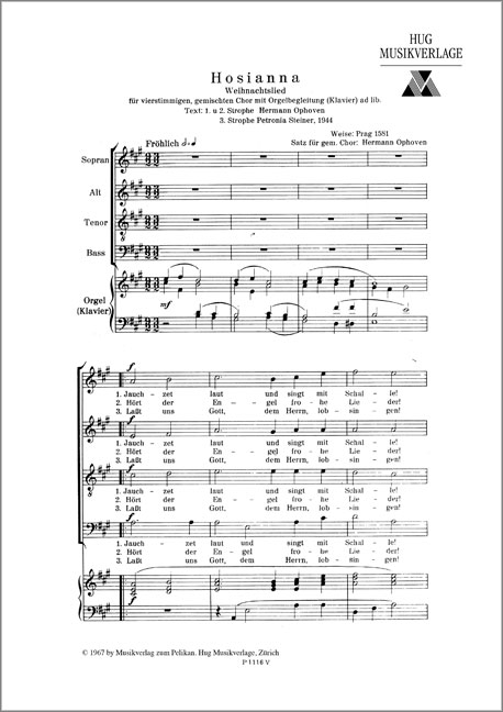 Hermann Ophoven&nbsp;&nbsp;Hosianna&nbsp;&nbsp;Gemischter Chor und Orgel