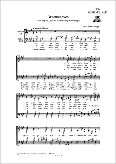 Peter Seeger&nbsp;&nbsp;Greensleeves&nbsp;&nbsp;Gemischter Chor