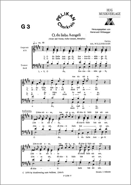 O du liebs Aengeli&nbsp;&nbsp;für gem Chor a cappella&nbsp;&nbsp;Partitur