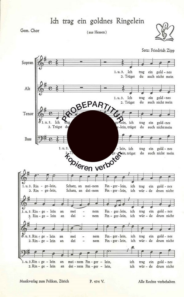 Friedrich Zipp&nbsp;&nbsp;Ich trag ein goldnes Ring&nbsp;&nbsp;Gemischter Chor
