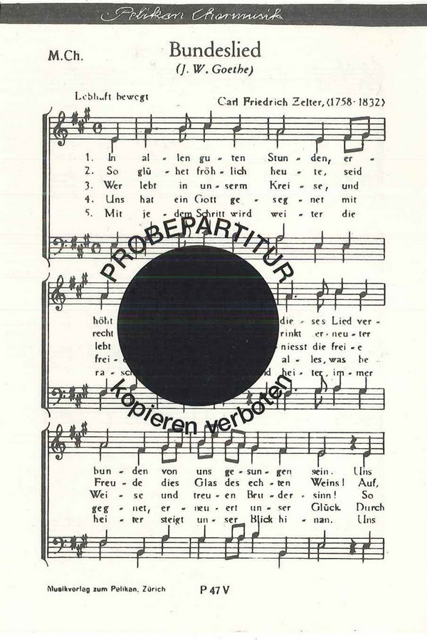 Carl Friedrich Zelter&nbsp;&nbsp;Bundeslied&nbsp;&nbsp;Männerchor