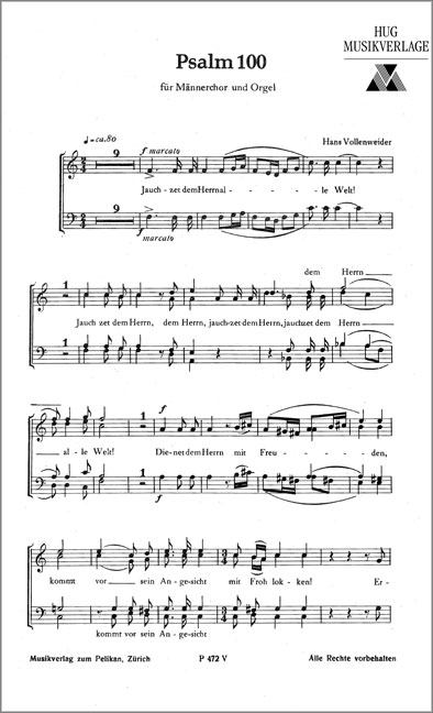 Hans Vollenweider&nbsp;&nbsp;Psalm 100&nbsp;&nbsp;Männerchor Chorpartitur