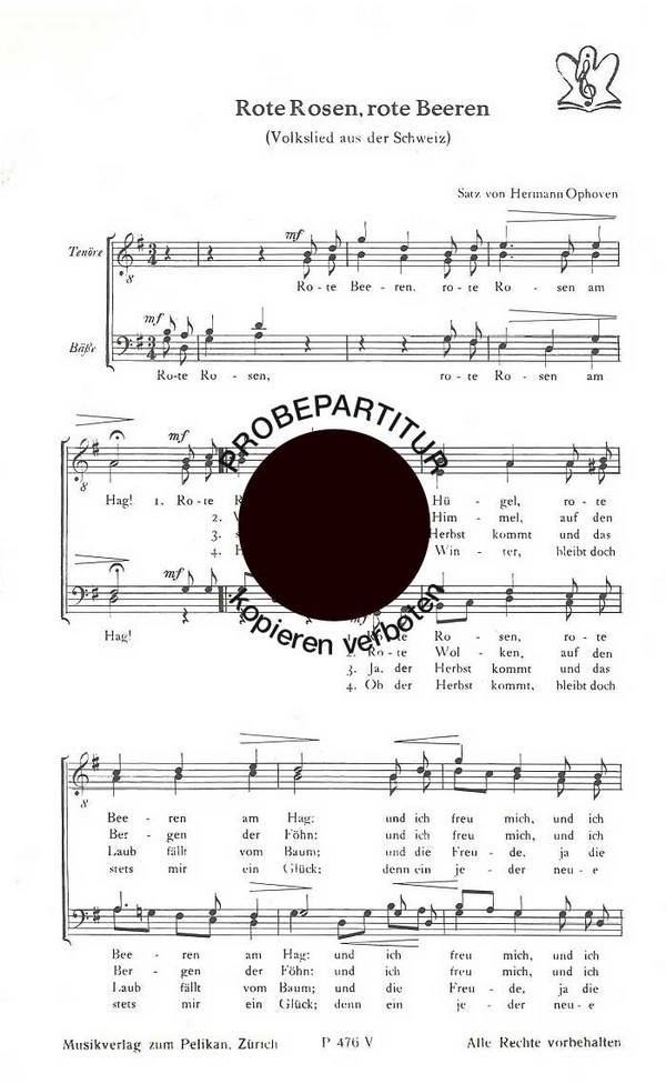 Hermann Ophoven&nbsp;&nbsp;Rote Rosen rote Beeren&nbsp;&nbsp;Männerchor