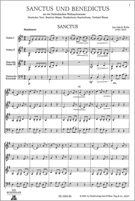 Sanctus und Benedictus&nbsp;&nbsp;für gem Chor und Streichorchester&nbsp;&nbsp;4 Spielpartituren