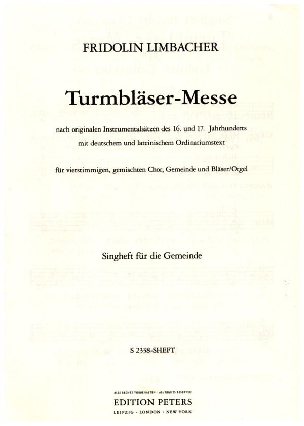 Turmbläser-Messe  für gem Chor, Gemeinde und Bläser (Orgel)  Liederheft