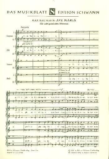 Ave maria&nbsp;&nbsp;für gem Chor a cappella&nbsp;&nbsp;Partitur