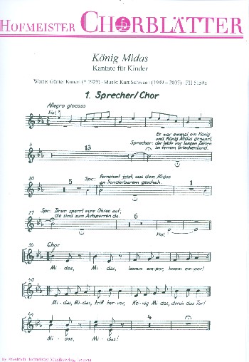 König Midas für Sprecher, Soli, Kinderchor  und Instrumente  Chorpartitur