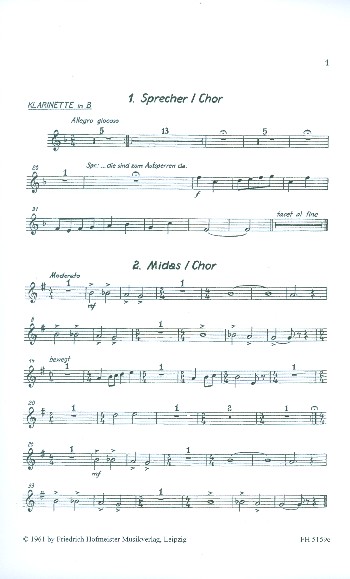 König Midas für Sprecher, Soli, Kinderchor  und Instrumente  Klarinette