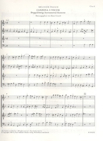 Canzona 8 vocum  für Blockflöten (SSAATTBB) oder Streicher  Chor 1 Partitur