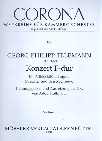 Konzert F-Dur TWV 52:F1&nbsp;&nbsp;Alt-Blockflöte, Fagott, Streicher und Basso continuo&nbsp;&nbsp;Streicherstimmensatz 3,3,2,3