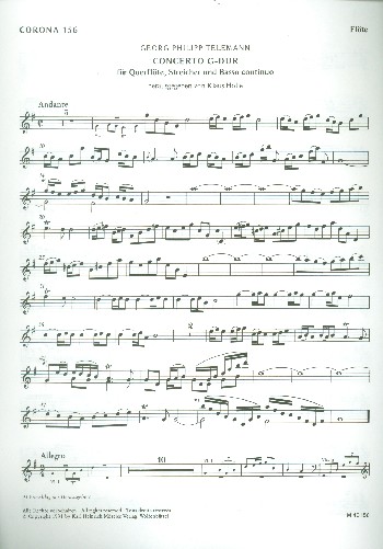 Concerto G-Dur TWV 51:G1&nbsp;&nbsp;Flöte, Streichorchester und Bc&nbsp;&nbsp;Flöte