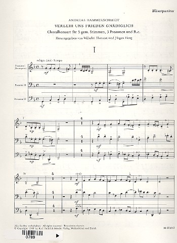 Verleih uns Frieden gnädiglich&nbsp;&nbsp;für gem Chor, Posaunen und Bc&nbsp;&nbsp;Spielpartitur Bläser