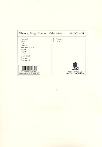 Tango  und  Valse triste  für Orchester  Ergänzungsstimmen