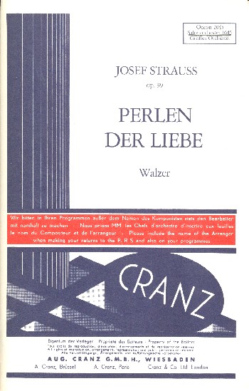 Perlen der Liebe op.39  für Salonorchester  Direktion und Stimmen