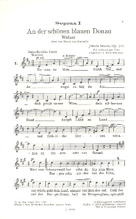An der schönen blauen Donau op.314  für Frauenchor und Klavier  Sopran 1