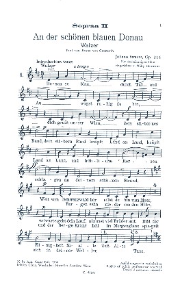 An der schönen blauen Donau op.314  für Frauenchor und Klavier  Sopran 2/Mezzosopran