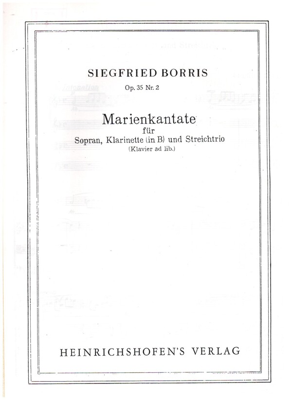 Marienkantate Nr.2 op.35  für Sopran, Klarinette und Strechtrio (Klavier ad lib)  Partitur