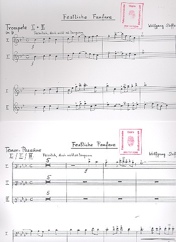 Festliche Fanfare  für 4 Trompeten, 3 Posaunen, Bassposaune und Tuba  Spielpartituren,  Archivkopie