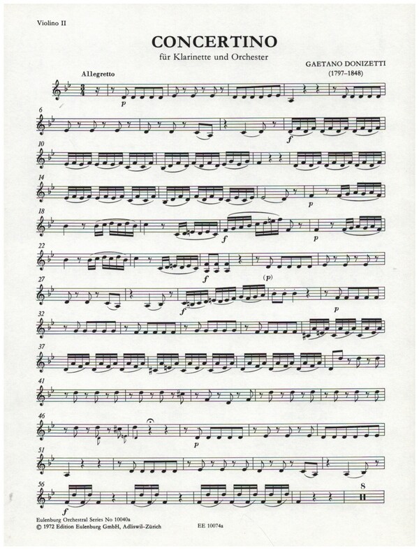 Concertino B-Dur  für Klarinette und Kammerorchester  Violine 2