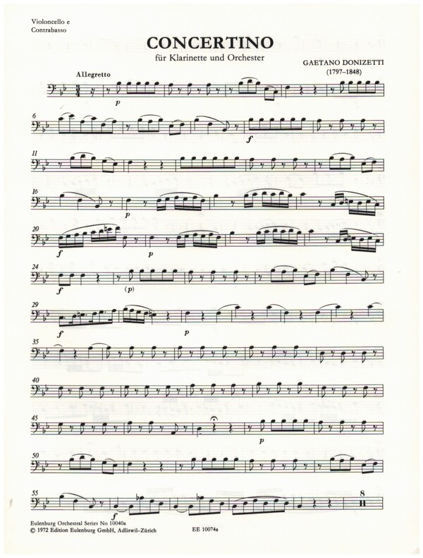 Concertino B-Dur  für Klarinette und Kammerorchester  Violoncello/Kontrabass