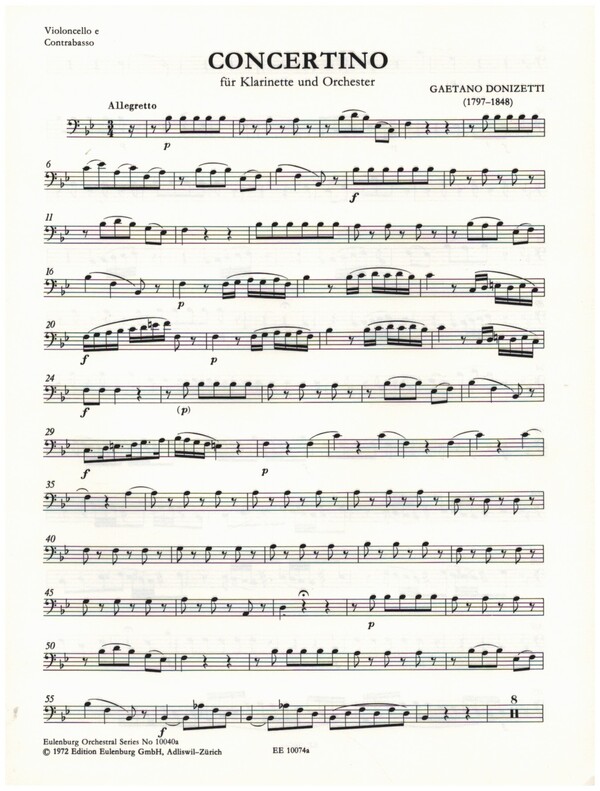 Concertino B-Dur&nbsp;&nbsp;für Klarinette und Kammerorchester&nbsp;&nbsp;Violoncello/Kontrabass