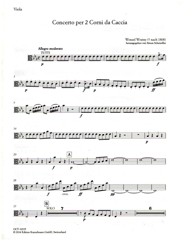 Konzert Es-Dur&nbsp;&nbsp;für 2 Corni da caccia (Jagdhörner) und Orchester&nbsp;&nbsp;Viola