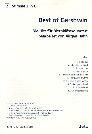Best of Gershwin für 4 Blechbläser (Ensemble)  2. Stimme in C (Trompete)  