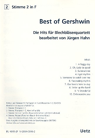 Best of Gershwin für 4 Blechbläser (Ensemble)  2. Stimme in F (Horn)  