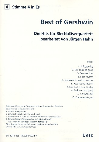 Best of Gershwin für 4 Blechbläser (Ensemble)  4. Stimme in Es (Bass im Violinschlüssel)  