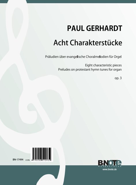 Gerhardt, Paul Friedrich Ernst, Acht Charakterstücke  op.3&nbsp;&nbsp;Orgel&nbsp;&nbsp;Spielnoten