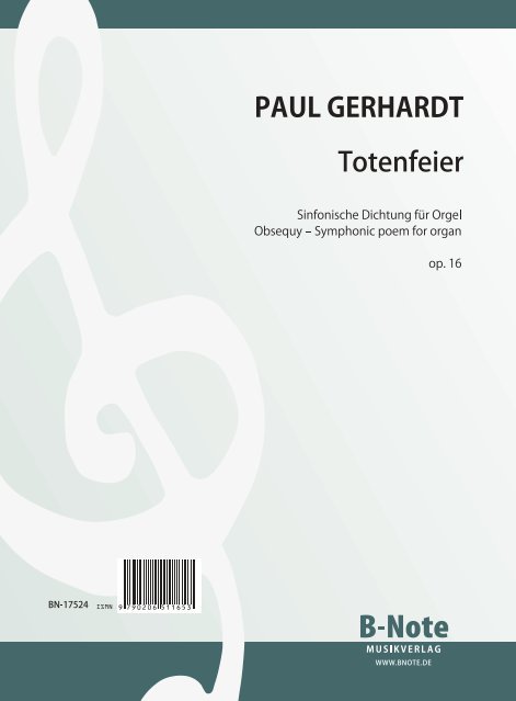 Gerhardt, Paul Friedrich Ernst, Totenfeier - Sinfonische Dichtung op.1&nbsp;&nbsp;Orgel&nbsp;&nbsp;Spielnoten