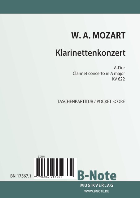 Konzert A-Dur KV622&nbsp;&nbsp;für Klarinette und Orchester&nbsp;&nbsp;Studienpartitur