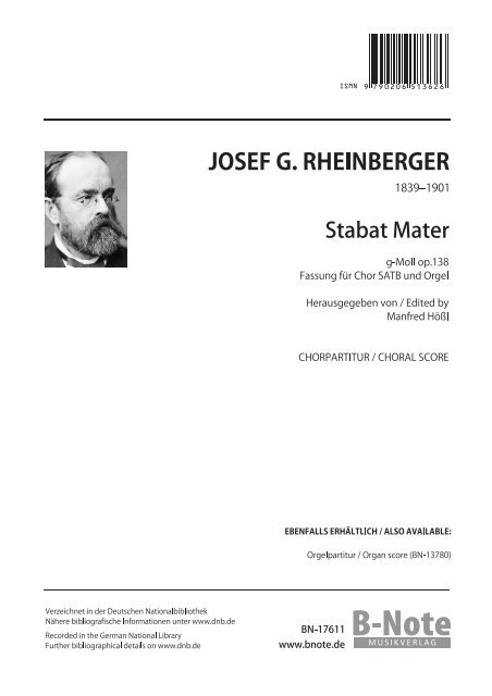 Stabat Mater g-Moll op.138&nbsp;&nbsp;für gem Chor und Orgel&nbsp;&nbsp;Chorpartitur