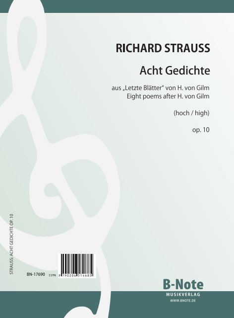 Strauss, R., Acht Gedichte op.10&nbsp;&nbsp;Klavier,Singstimme&nbsp;&nbsp;Spielnoten