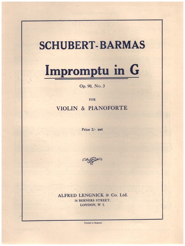 Impromptu in G op.90 no.3&nbsp;&nbsp;for violin and piano&nbsp;&nbsp;