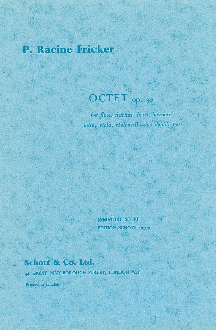 Octet op. 30  für Flöte, Klarinette, Horn, Fagott, Violine, Viola, Violoncello und K  Studienpartitur