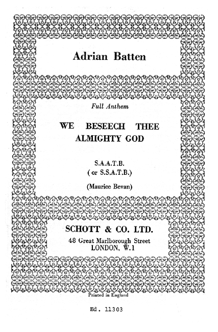 Batten, Adrian We beseech thee almighty Lord  für gemischten Chor (SAATB), Orgel ad lib.  Partitur