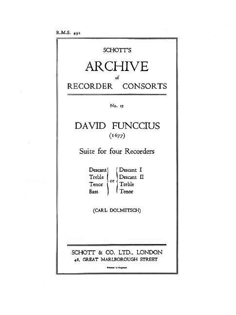 Funccius, David Suite&nbsp;&nbsp;für 4 Blockflöten (SSAT)&nbsp;&nbsp;Spielpartitur