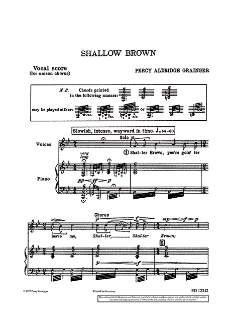 Shallow Brown&nbsp;&nbsp;für Männerchor (Bar) und Klavier&nbsp;&nbsp;Partitur