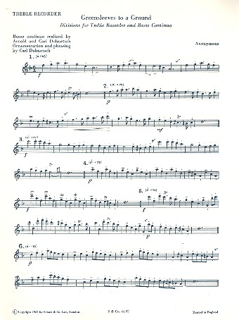 Greensleeves to a Ground  für Altblockflöte und Klavier  Altblockflöte