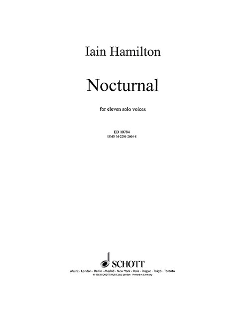 Hamilton, Iain Nocturnal&nbsp;&nbsp;für 11 Solostimmen&nbsp;&nbsp;Chorpartitur